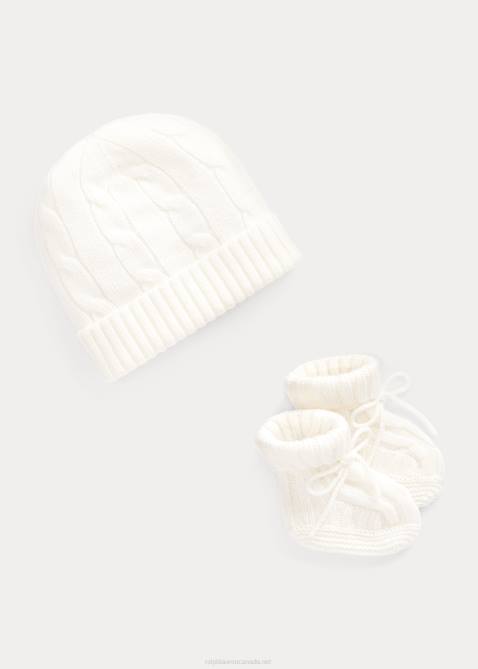 Baby Ralph Lauren Cashmere Beanie & Bootie Set 4DJ28035 Warm White