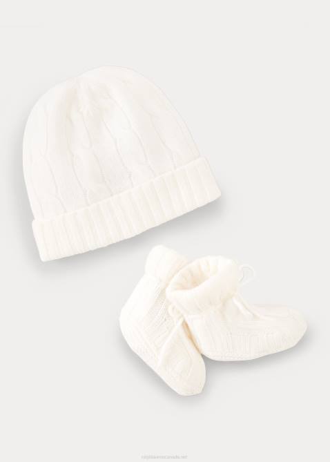 Baby Ralph Lauren Cashmere Beanie & Bootie Set 4DJ28035 Warm White