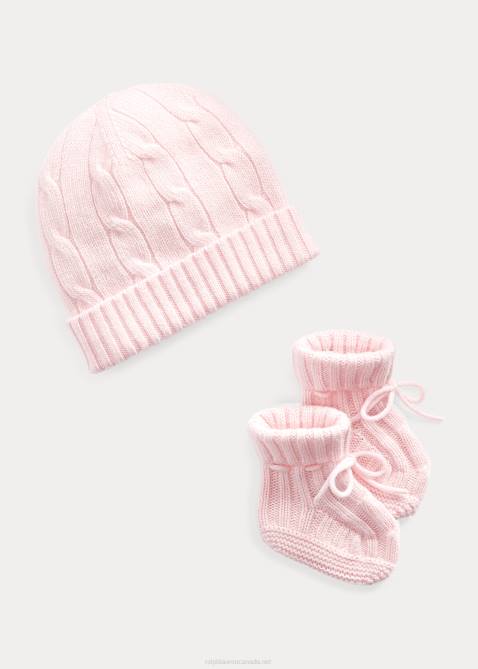 Baby Ralph Lauren Cashmere Beanie & Bootie Set 4DJ28036 Morning Pink