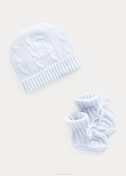 Baby Ralph Lauren Cashmere Beanie & Bootie Set 4DJ28037 Pearl Blue