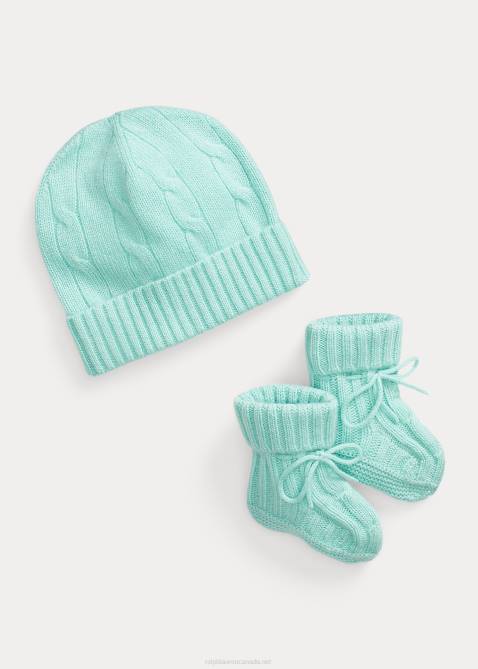 Baby Ralph Lauren Cashmere Beanie & Bootie Set 4DJ28038 Turquoise