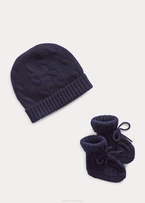 Baby Ralph Lauren Cashmere Beanie & Bootie Set 4DJ28039 College Navy