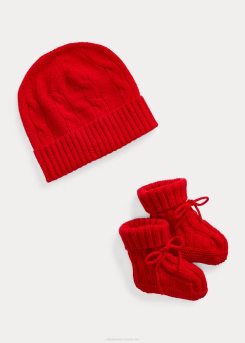 Baby Ralph Lauren Cashmere Beanie & Bootie Set 4DJ28040 RL 2000 Red