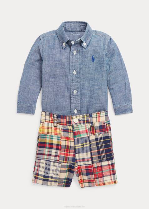 Baby Ralph Lauren Chambray Shirt & Madras Short Set 4DJ28189 Madras Chambray