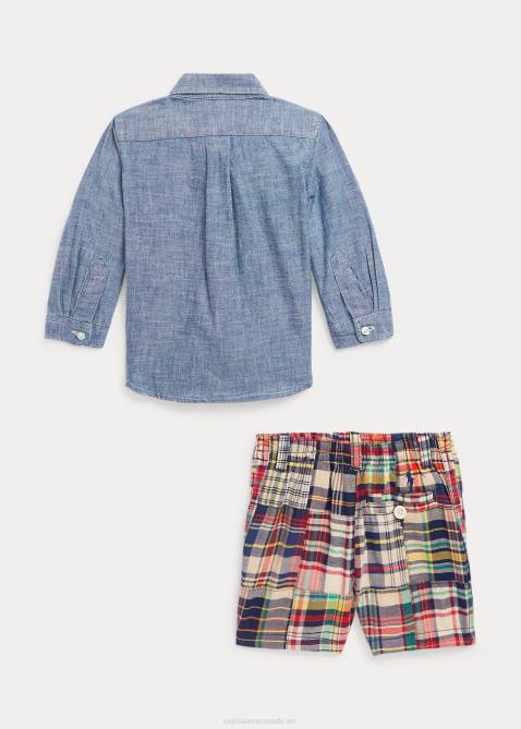 Baby Ralph Lauren Chambray Shirt & Madras Short Set 4DJ28189 Madras Chambray