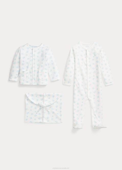Baby Ralph Lauren Cotton 3-Piece Gift Set 4DJ27824 Beryl Blue Multi