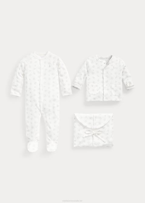 Baby Ralph Lauren Cotton 3-Piece Gift Set 4DJ27834 Quartz Heather Multi