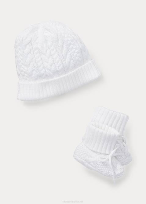 Baby Ralph Lauren Cotton Beanie & Booties Set 4DJ28341 White