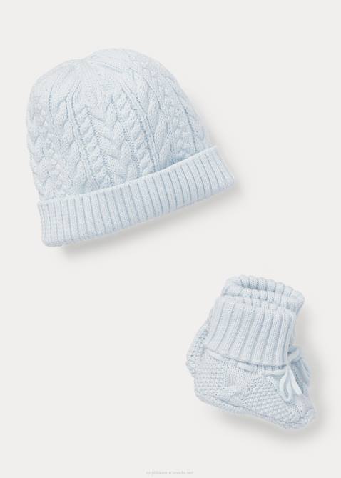 Baby Ralph Lauren Cotton Hat & Booties Set 4DJ28340 Pearl Blue