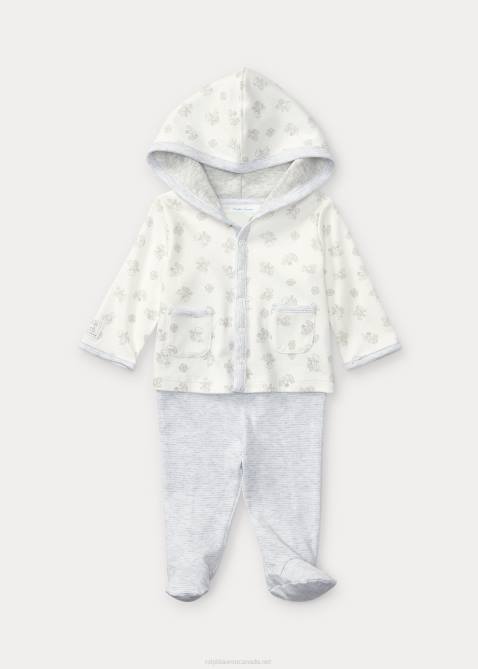 Baby Ralph Lauren Cotton Hoodie & Footed Pant Set 4DJ27791 Paper White Multi