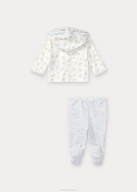 Baby Ralph Lauren Cotton Hoodie & Footed Pant Set 4DJ27791 Paper White Multi