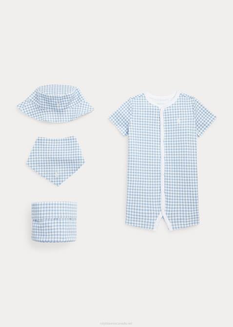 Baby Ralph Lauren Cotton Interlock 4-Piece Gift Set 4DJ27832 Blue Gingham