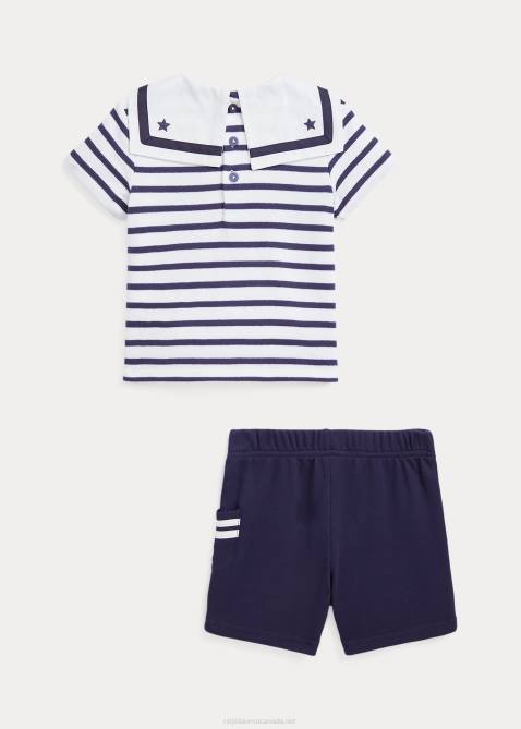 Baby Ralph Lauren Cotton Interlock Sailor Tee & Short Set 4DJ27765 Navy/White Multi