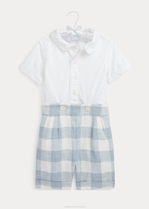 Baby Ralph Lauren Cotton Shirt & Gingham Linen Short Set 4DJ27809 Blue Gingham