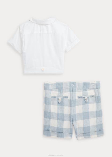 Baby Ralph Lauren Cotton Shirt & Gingham Linen Short Set 4DJ27809 Blue Gingham