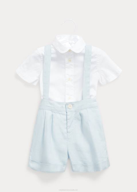 Baby Ralph Lauren Cotton Shirt & Linen Overall Set 4DJ27806 Beryl Blue/White