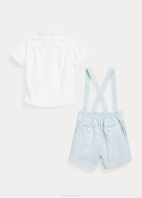 Baby Ralph Lauren Cotton Shirt & Linen Overall Set 4DJ27806 Beryl Blue/White