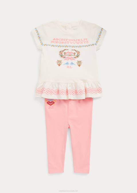 Baby Ralph Lauren Embroidered Jersey Tee & Legging Set 4DJ28203 Pink Sand/Nevis