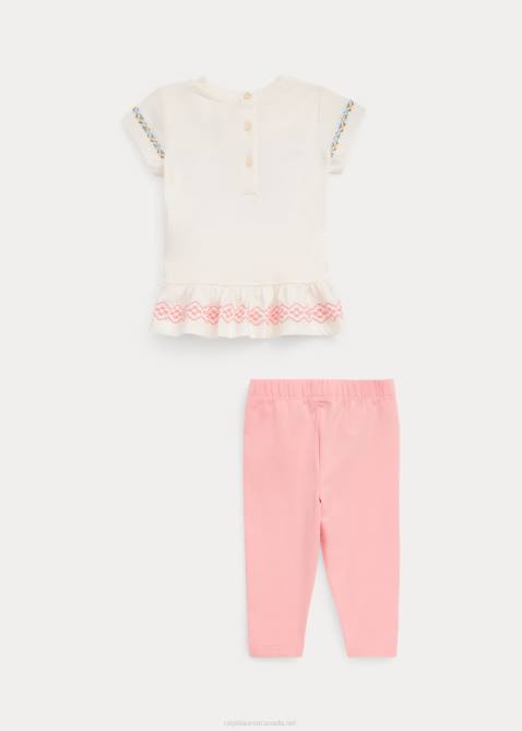 Baby Ralph Lauren Embroidered Jersey Tee & Legging Set 4DJ28203 Pink Sand/Nevis