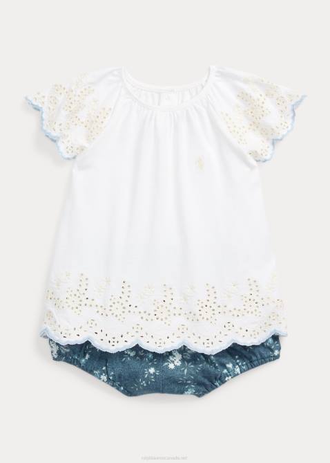 Baby Ralph Lauren Eyelet Cotton Jersey Top & Bloomer Set 4DJ27773 Floral