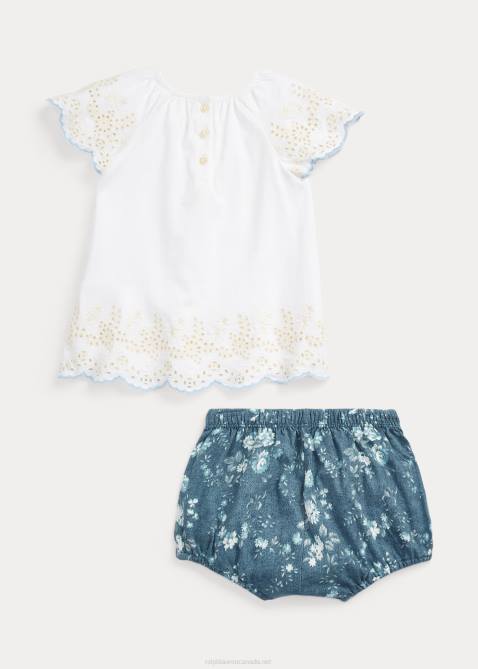 Baby Ralph Lauren Eyelet Cotton Jersey Top & Bloomer Set 4DJ27773 Floral