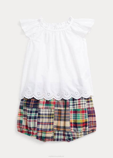Baby Ralph Lauren Eyelet Cotton Top & Madras Bloomer Set 4DJ28190 Madras