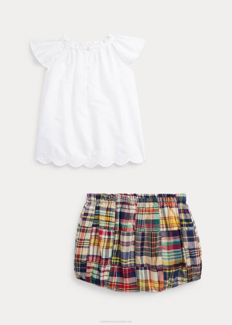 Baby Ralph Lauren Eyelet Cotton Top & Madras Bloomer Set 4DJ28190 Madras