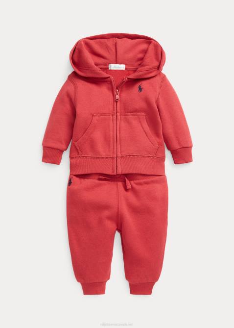 Baby Ralph Lauren Fleece Full-Zip Hoodie & Pant Set 4DJ28197 Chili Pepper