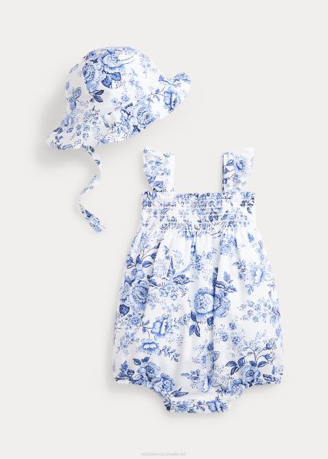 Baby Ralph Lauren Floral Linen-Cotton Shortall & Hat Set 4DJ27811