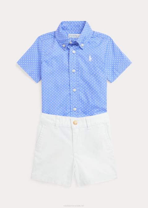 Baby Ralph Lauren Geometric Poplin Shirt & Chino Short Set 4DJ28185 Prop Geo