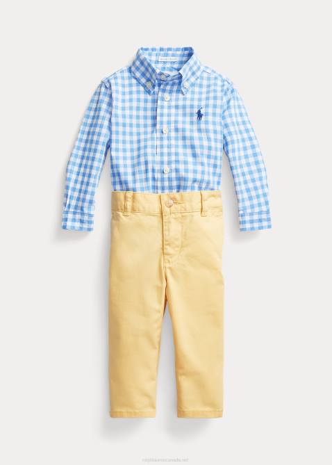 Baby Ralph Lauren Gingham Poplin Shirt & Chino Pant Set 4DJ28210 Blue/White
