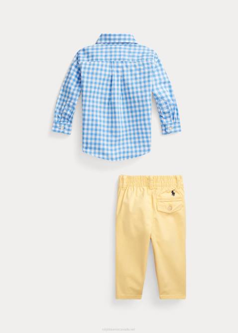 Baby Ralph Lauren Gingham Poplin Shirt & Chino Pant Set 4DJ28210 Blue/White