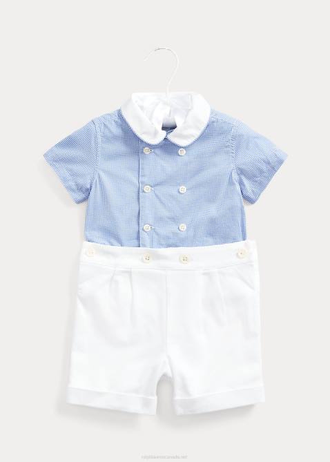 Baby Ralph Lauren Gingham Poplin Shirt & Dobby Short Set 4DJ27804 Blue/White