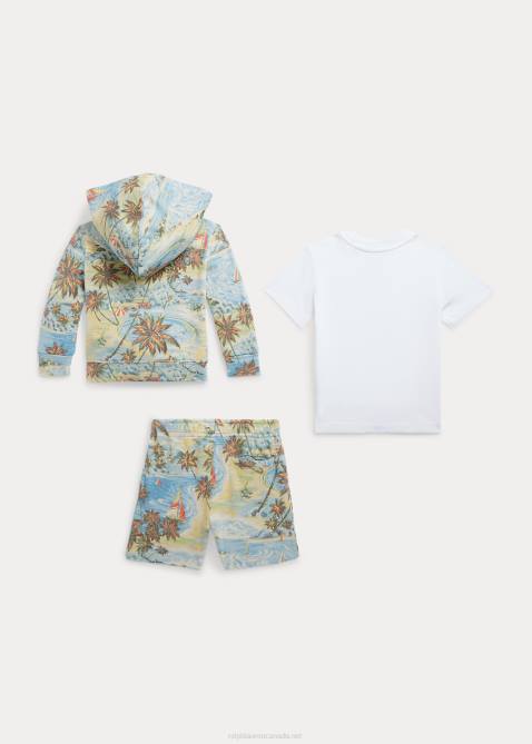 Baby Ralph Lauren Jersey Tee Spa Terry Hoodie & Short Set 4DJ27762 White Multi