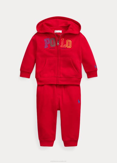 Baby Ralph Lauren Logo Fleece Full-Zip Hoodie & Pant Set 4DJ28196 RL 2000 Red