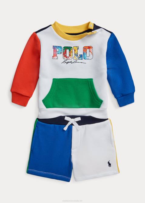 Baby Ralph Lauren Logo Fleece Sweatshirt & Short Set 4DJ27763 White Multi