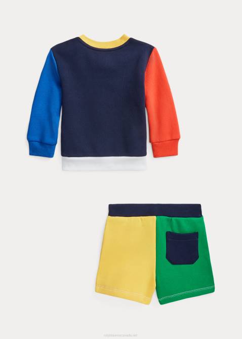 Baby Ralph Lauren Logo Fleece Sweatshirt & Short Set 4DJ27763 White Multi