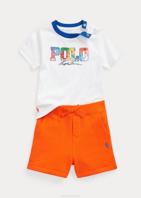 Baby Ralph Lauren Logo Jersey Tee & Fleece Short Set 4DJ27758 White
