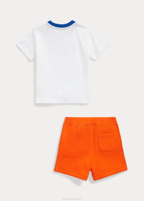 Baby Ralph Lauren Logo Jersey Tee & Fleece Short Set 4DJ27758 White