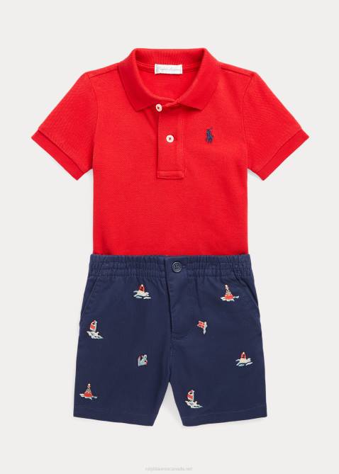 Baby Ralph Lauren Mesh Polo Shirt & Chino Short Set 4DJ28188 RL 2000 Red