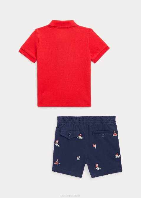 Baby Ralph Lauren Mesh Polo Shirt & Chino Short Set 4DJ28188 RL 2000 Red