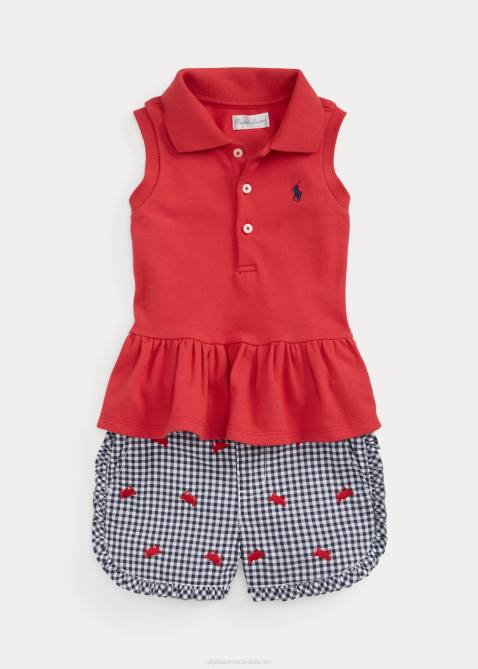 Baby Ralph Lauren Mesh Polo Shirt & Crab Poplin Short Set 4DJ28191 Starboard Red/Navy