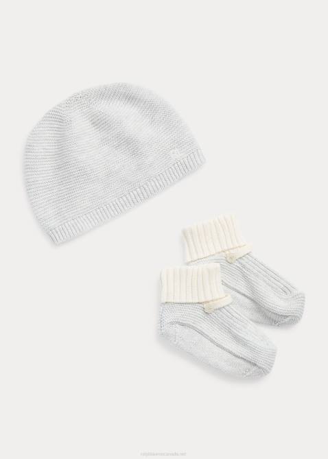 Baby Ralph Lauren Organic Cotton Hat & Booties Set 4DJ28042 Quartz Heather/Clubhouse