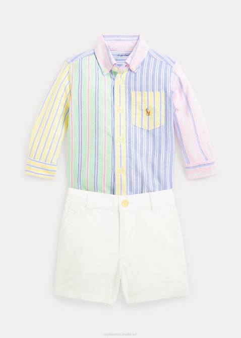 Baby Ralph Lauren Oxford Fun Shirt & Chino Short Set 4DJ28186 Stripe Funshirt
