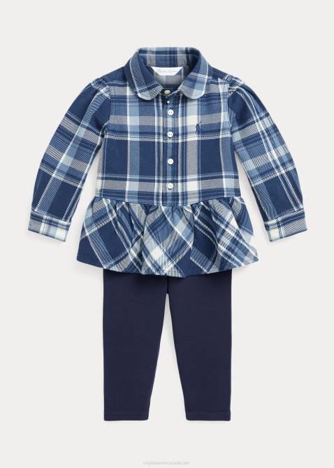 Baby Ralph Lauren Plaid Cotton Shirt & Jersey Legging Set 4DJ28214 Blue/Cream Plaid
