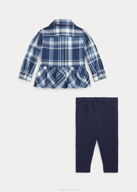 Baby Ralph Lauren Plaid Cotton Shirt & Jersey Legging Set 4DJ28214 Blue/Cream Plaid