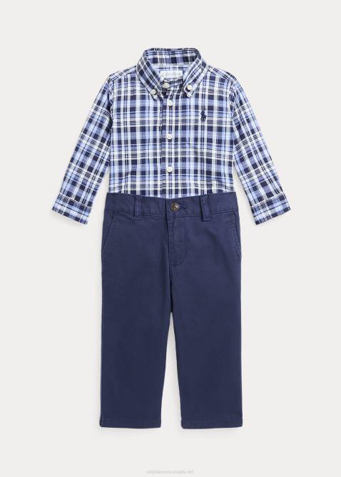 Baby Ralph Lauren Plaid Poplin Shirt & Chino Pant Set 4DJ28211 Navy Multi