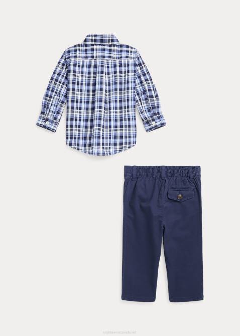 Baby Ralph Lauren Plaid Poplin Shirt & Chino Pant Set 4DJ28211 Navy Multi