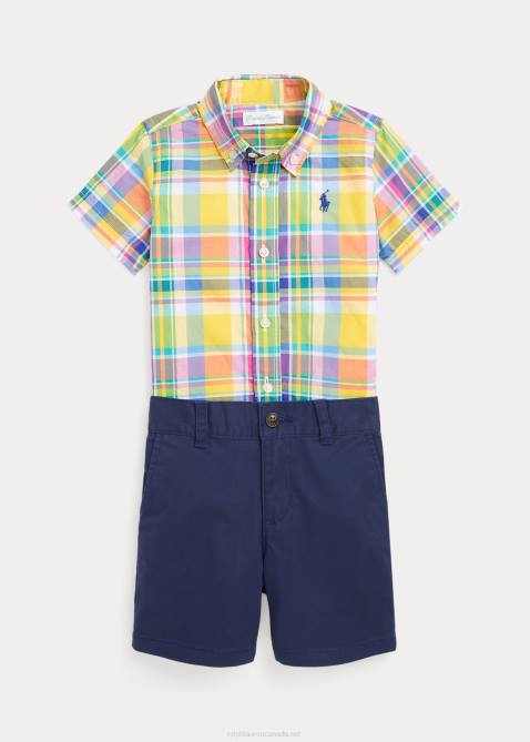 Baby Ralph Lauren Plaid Poplin Shirt & Chino Short Set 4DJ28183 Yellow/Green Multi