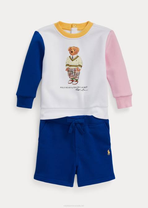 Baby Ralph Lauren Polo Bear Fleece Sweatshirt & Short Set 4DJ27766 White Multi